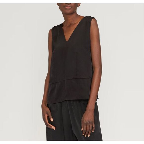 Everlane Black Satin V-Neck Top Medium NWT - Picture 1 of 8